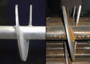 a proper and improper helical blade system in two different foundation piers in High Point.
