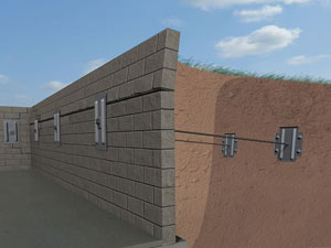 A graphic illustration of a foundation wall system installed in Oak Ridge