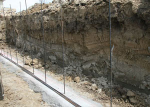 Soil layers exposed while excavating to construct a new foundation in Asheboro
