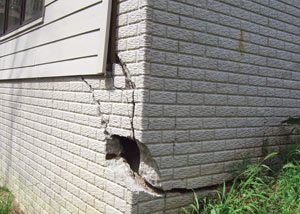 A severely damaged foundation wall in Burlington
