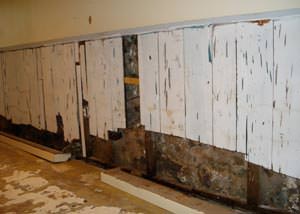 A wet, flooded finished basement in Mount Airy